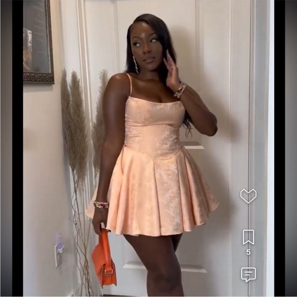 House of CB Rosalinda Peach Jacquard Mini Bow Gown S - Picture 2 of 9